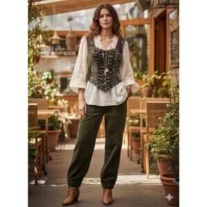 Rare Vintage Carling Paris Tapestry & Velvet Corset Top Basque Waist Bodice Vest